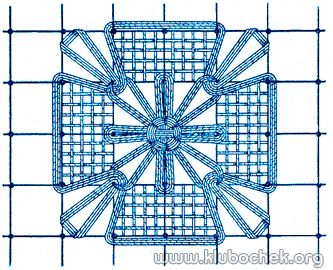Цветок с лепестками на две клетки, заполненными полотняным швом