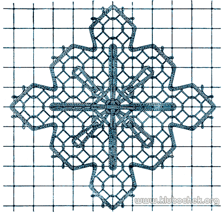Фигурка, заполненная воздушнопетельным швом, с звездой из натянутых ниток в центре