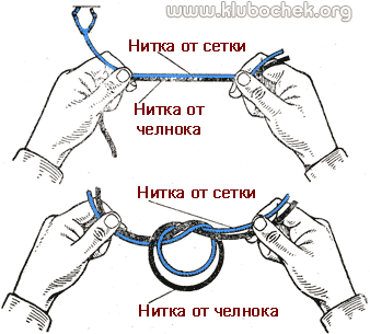 Завязывание узла при плетении сетки