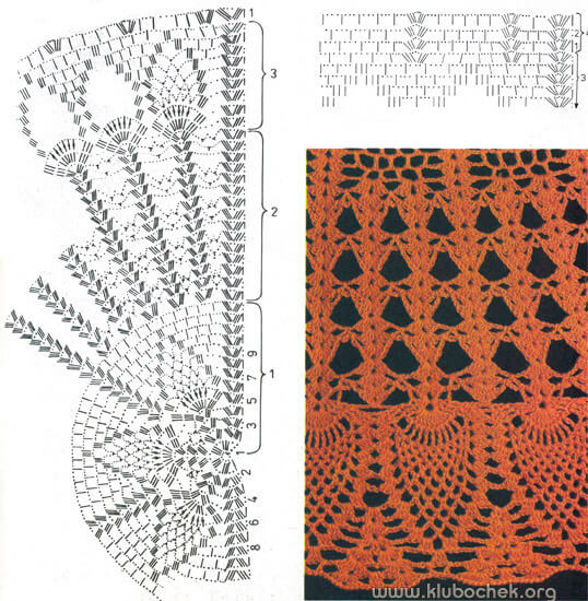Схема и образец узора шали-веера - www.klubochek.org