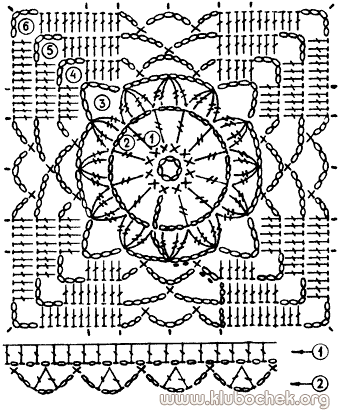 Схема квадратного мотива для черной ажурной шали. - www.klubochek.org