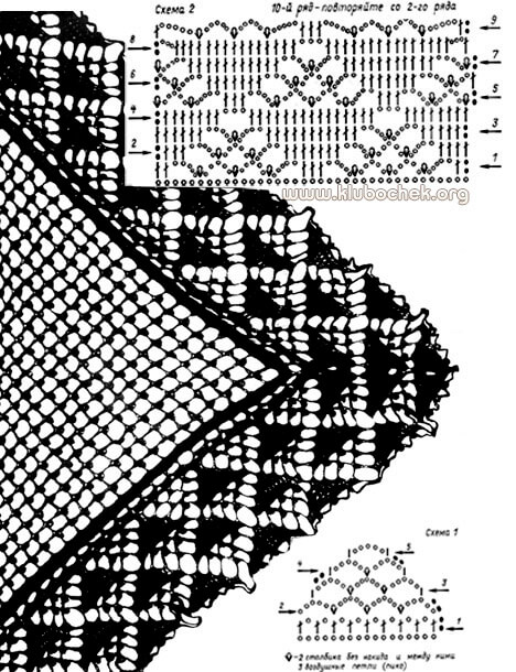 Легкая ажурная шаль. Схемы узоров - www.klubochek.org