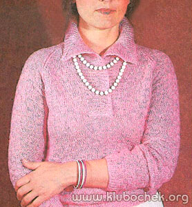 Розовый джемпер с отложным воротником - www.klubochek.org