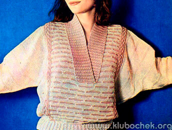 Двухцветный джемпер с воротником с запахом - www.klubochek.org