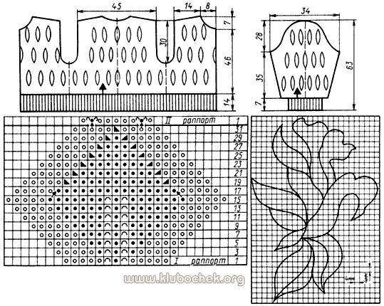 Жакет с узором «листья». Выкройка, схема узора, образец аппликации - www.klubochek.org