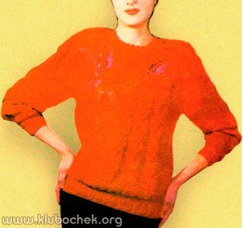 Джемпер с узором «косы» и аппликацией - www.klubochek.org